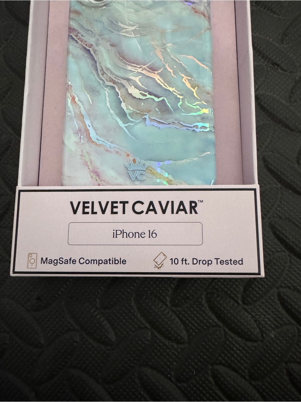 Velvet Caviar Iridescent Marble iPhone Case 16 Light Blue & Holographic Accents - Picture 4 of 5